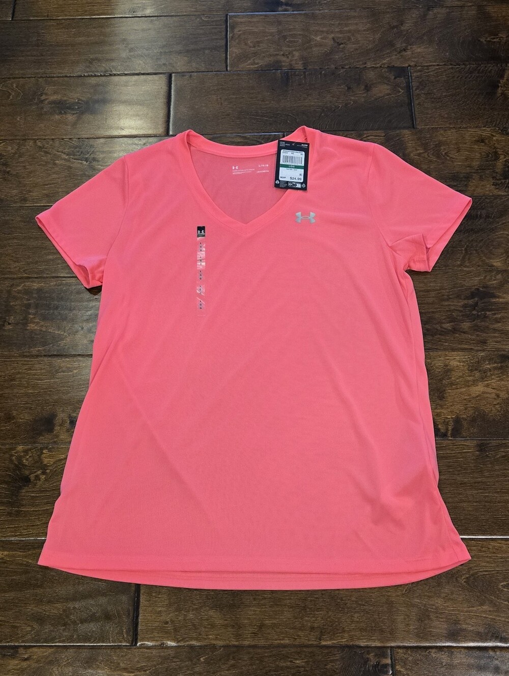 NWT Under Armour V Neck Top Neon Pink Size L